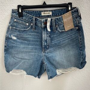 Madewell Curvy Relaxed Mid-Length Jean Shorts with Distressed Detailing
